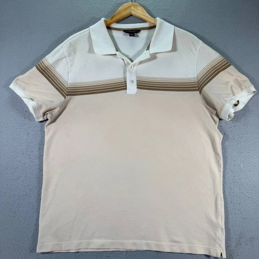 Banana Republic Fitted Polo Shirt Mens XL Beige Stripe‎ Comfort Classic Preppy